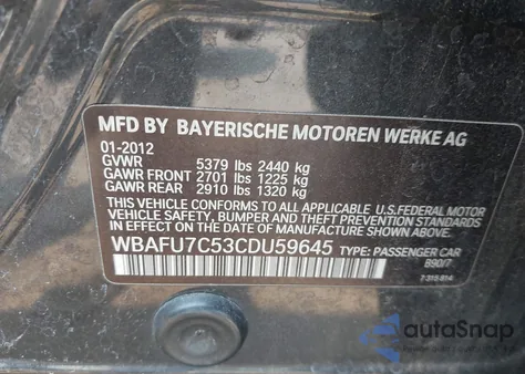 2012 BMW 535I xDrive from USA, damaged, VIN WBAFU7C53CDU59645